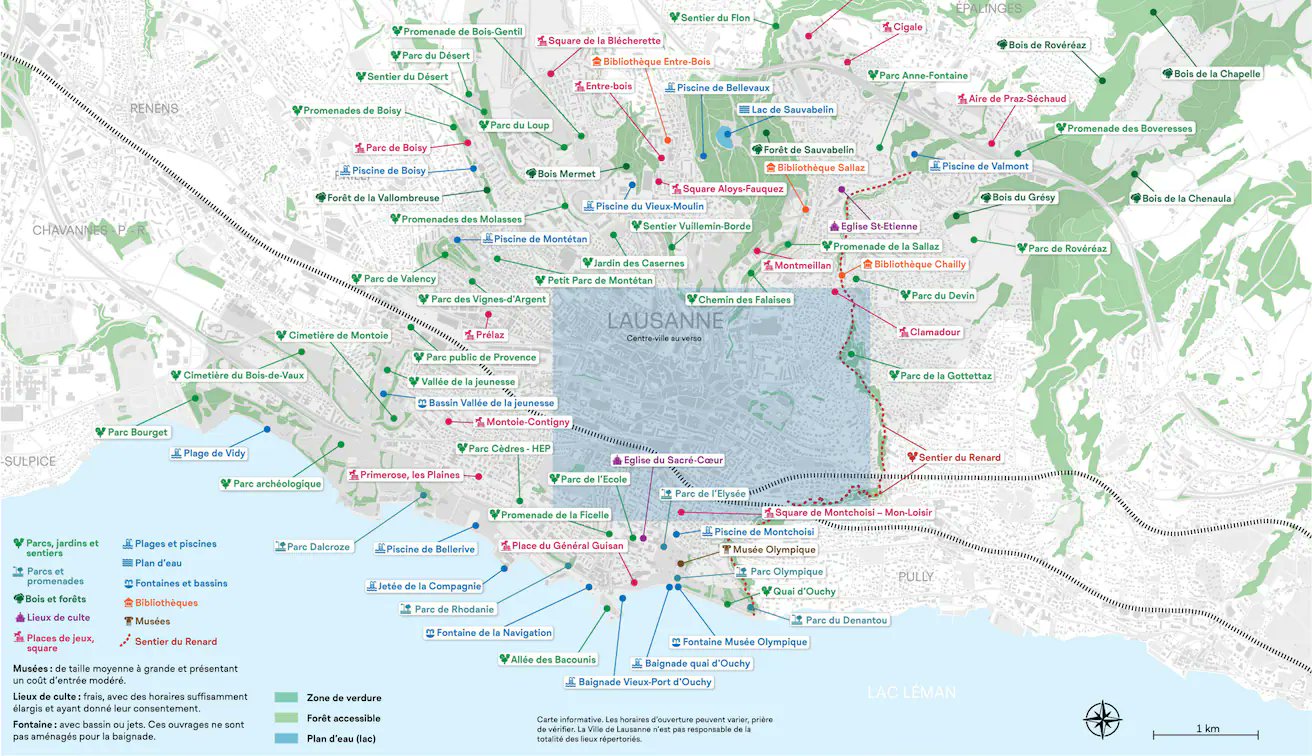 Idée de carte des lieux de fraicheur en cas de canicule